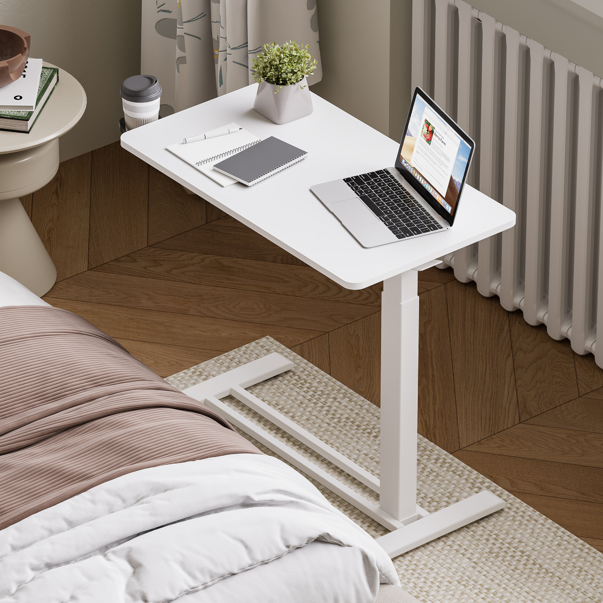 Kristee Adjustable and Movable Overbed Table with Hidden Casters Inbox Zero Color White Size 40.5 H x 27.6 W x 15.7 D